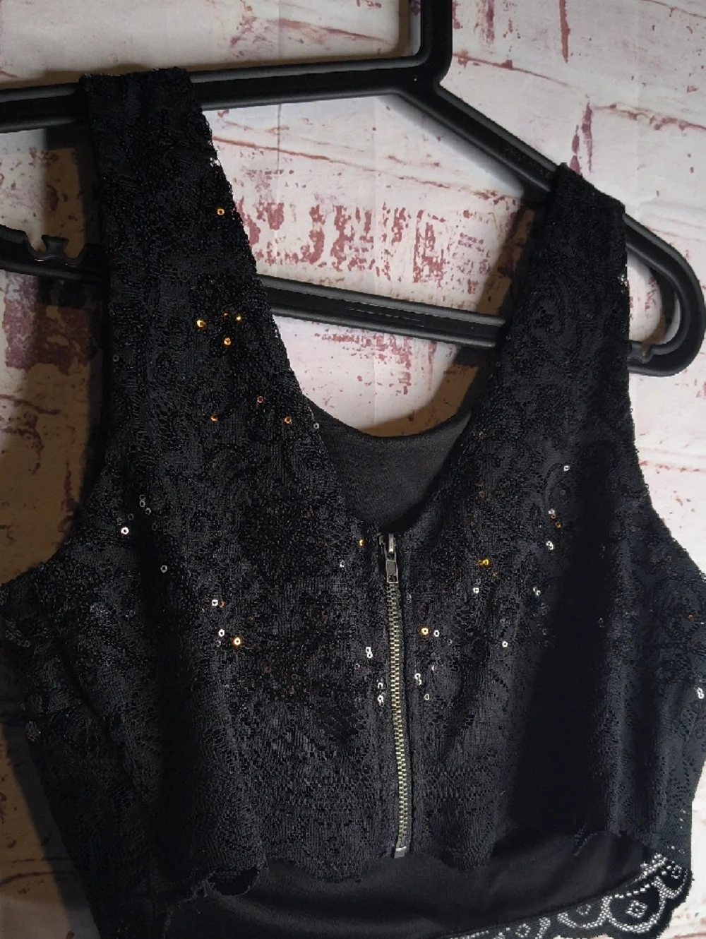 Black Lace Sequin Cropped Tank Top Woman's Small - Picture 4 of 4